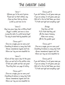 Lyrics to "The Greater Good" by Gillian Colhoun
